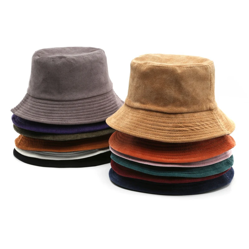 Corduroy Bucket Hat For Women Men New Spring Solid Color Double-edged Sunshade - £12.89 GBP