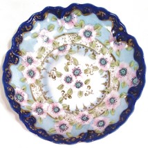 Wheelock Porcelain Bowl Cherry Blossom Design Blue Gold Trim Tokyo Japan Vintage - £18.33 GBP