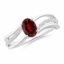 ANGARA 7x5mm Natural Garnet Solitaire Ring with Diamond Accents in Silver - £248.20 GBP+