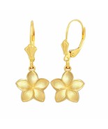 Solid 10k / 14k Yellow Gold Large Five Petal Plumeria Flower Matte Earri... - $302.23+