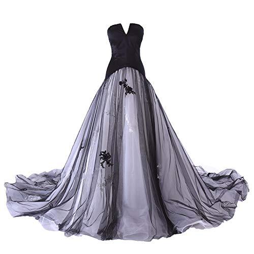 Strapless White and Black Long Simple Tulle Corset Bridal Wedding Dresses US 2