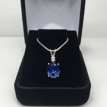3.50 ct Blue Sapphire 925 Starling Silver Pendant Necklace Sapphire Gift Necklac - £39.56 GBP
