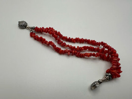 Sterling Silver Relios Carolyn Pollack AW Red Coral Multistrand Bracelet 7.5&quot; - £71.22 GBP