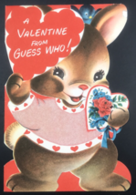 Norcross Die Cut Bunny Rabbit w/ Fuzzy Sweater Guess Who Valentine Greeting Card - £7.09 GBP