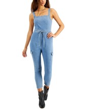 Tinseltown Women&#39;s Juniors&#39; Belted Denim Jumpsuit with Ruffle Blue Size ... - $19.95