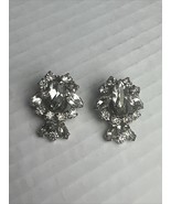 Vintage Silver Color Clip-on Earrings With Clear Round Crystals Cluster ... - $13.66 CAD