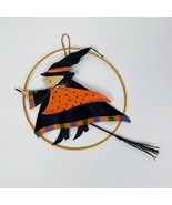 Halloween Witch on Broom Painted Metal Wall Door Hanging - $14.85