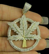 2.20Ct Simulated Diamond Men&#39;s Marijuana Leaf Pendant  925 Silver Gold Plated - £134.52 GBP