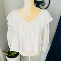 FREE PEOPLE Zuri Ruffle Blouse, Cut Out Back, Summer Boho, Ivory, Small ... - $55.17