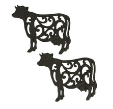 Brown Cast Iron Cow Floral Scroll Trivets Set of 2 - $35.17