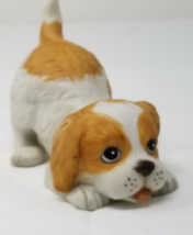 Cocker Spaniel Figurine Playing Tail in Air Ceramic Brown White Small Vtg - $11.35