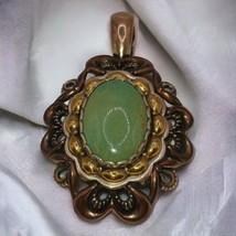 vintage sterling copper brass carolyn pollack ornate green turquoise pendant - $100.00