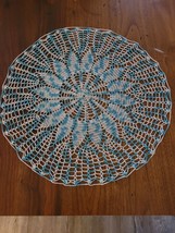 Crochet Doily Turquoise Beige Handmade New - £20.86 GBP
