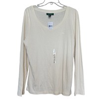 Lauren Ralph Lauren Womens Top Ivory XL 100% Cotton Long Sleeve Pullover Tee NWT - £17.49 GBP