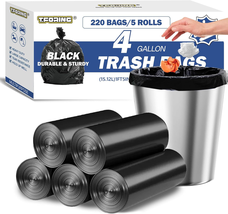 220 Count 4 Gallon Black Small Trash Bags, Heavy Duty for Home, Kitchen ... - $20.99