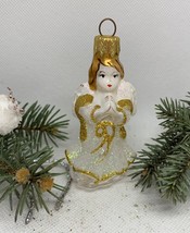 Angel white and gold glass Christmas handmade ornament,Christmas decoration - £10.24 GBP