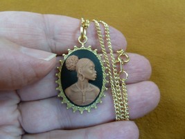 CA10-162) RARE African American LADY black + brown CAMEO brass pendant necklace - £20.24 GBP