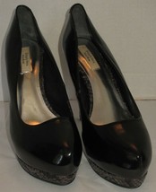Womens 9M Black Faux Patent Leather &amp; Snakeskin Simply Vera Wang 5&quot; High Heels - £7.10 GBP