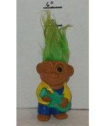 Vintage My Lucky Russ Berrie Troll 4&quot; PVC Figure Green Hair Yellow Jacket - £10.79 GBP