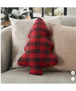 Christmas Tree Pillow Red Multicolor Plaid Throw Holiday Mina Victory Loop - $44.99