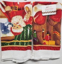 2 Same Polycotton Waffle Tea Towels (15&quot;x25&quot;) CHRISTMAS,SANTA &amp; NUTCRACK... - £8.57 GBP