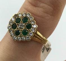 Ladies 14K Yellow Gold Over Emerald Diamond Engagement Flower Cluster Ring 1.3Ct - £79.35 GBP