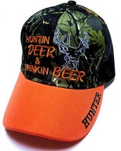 Hunting Deer &amp; Drinking Beer Blaze Orange Bill Camo Hat Cap Hunter Adjus... - $156.24 MXN