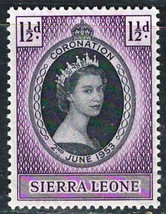 SIERRA LEONE 1953  Very Fine MLH Stamp Scott #  194 Coronation Issue - £0.56 GBP