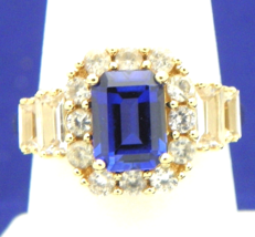 Created Blue & White Sapphire Ring REAL SOLID 10k Gold 3.7g Size 7 - $6,519.35 MXN
