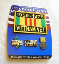 Vietnam Veteran Vet 3 Lapel Pin Embroidered Patch Gift Set New - £11.83 GBP