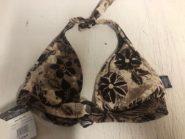 Catalina Bikini Top Womens Floral O Ring Halter top tie Brown Swim Trian... - $9.49
