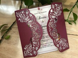 50pcs Burgundy Red laser cut Wedding invitations,Bridal Shower invitations - £44.17 GBP