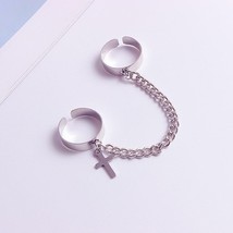 Double Finger Chain Rings for Women Ring Set Tassel Cross Punk Rings Jewelry Lad - £6.67 GBP