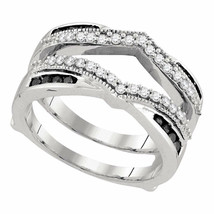 10kt White Gold Round Black Color Enhanced Diamond Wrap Ring Guard Enhancer 1/2 - £569.06 GBP