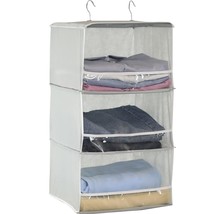 3 Shelves Hanging Closet Organizer With Front Stopper, Grey - £15.12 GBP