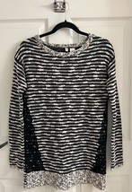 Moth Anthropologie Tunic Sweater Sz XS Black White Marled Lace Detail Wool Blend - £18.53 GBP
