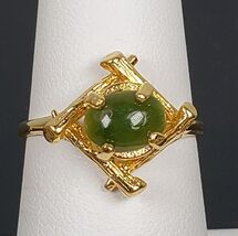 Vintage Signed 18K HGE Espo Jade Chrysoprase Dark Green Oval Gold Tone R... - $58.07