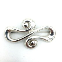 CAROLEE vintage silvertone scroll pin - shiny swirl flourish 2.25&quot; signe... - £14.20 GBP