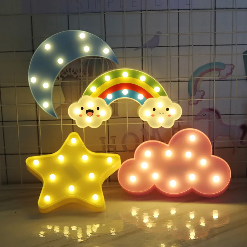 Ow led night lights cartoon star unicorn flamingo cloud led table lamp for kids bedroom thumb200
