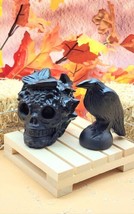 Black Obsidian Unpolished Butterfly Skull And Raven Set, Fall Decor, Halloween  - $59.39