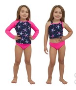 Lands&#39; End Girls Swim Set Pink Multicolor 3-Piece Rashguard Tankini Top ... - $690.20 MXN
