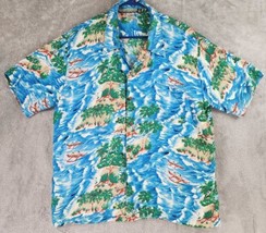 Pineapple Connection Shirt Mens Medium Blue Hawaiian Beach Casual Button Up - £19.48 GBP
