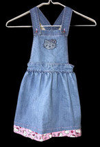 Hello Kitty Girls Sz 4 Blue Denim Jumper Dress With Pink Fringe - £9.59 GBP