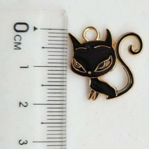 4 Black Cat Charms Gunmetal Pendants Halloween Kitty Findings Gold Enamel - £5.34 GBP