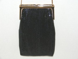 Whiting &amp; Davis Black Mesh With GOLD-TONE Curb Chain Shoulder Handbag # 2799 Euc - £55.94 GBP