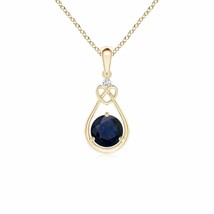 Sapphire Knotted Heart Pendant with Diamond in 14K Yellow Gold - £266.33 GBP