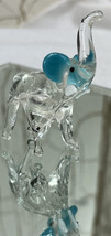 Glass Elephant Art Glass Clear &amp; Blue Colored Murano Like Figurine - £12.76 GBP