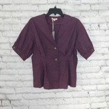 La Miel by Hyped Unicorn Womens Jacket Large Purple Short Sleeve V Neck Linen - £22.37 GBP