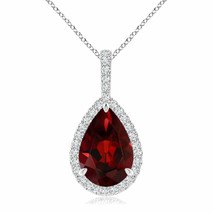 Authenticity Guarantee 
ANGARA Garnet Teardrop Pendant Necklace with Diamond ... - £749.50 GBP