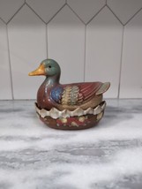 Vintage Hand Painted Mallard Duck on Nest Candy Dish Pottery Duck, 5.5&quot; ... - $24.75